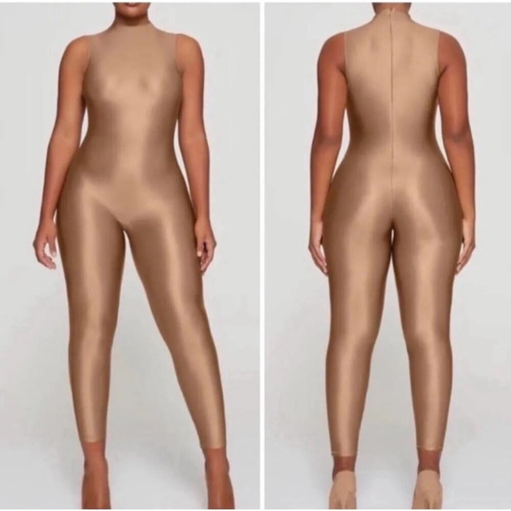 SKIMS Sienna Mock Neck Sleeveless Catsuit Shapewear Bodysuit Tan L